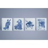 Four Chinese blue and white plaques with figures, 19th/20th C.