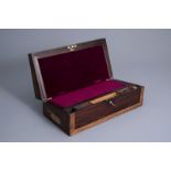 An English Victorian mahogany brass mounted writing box, 19th C.