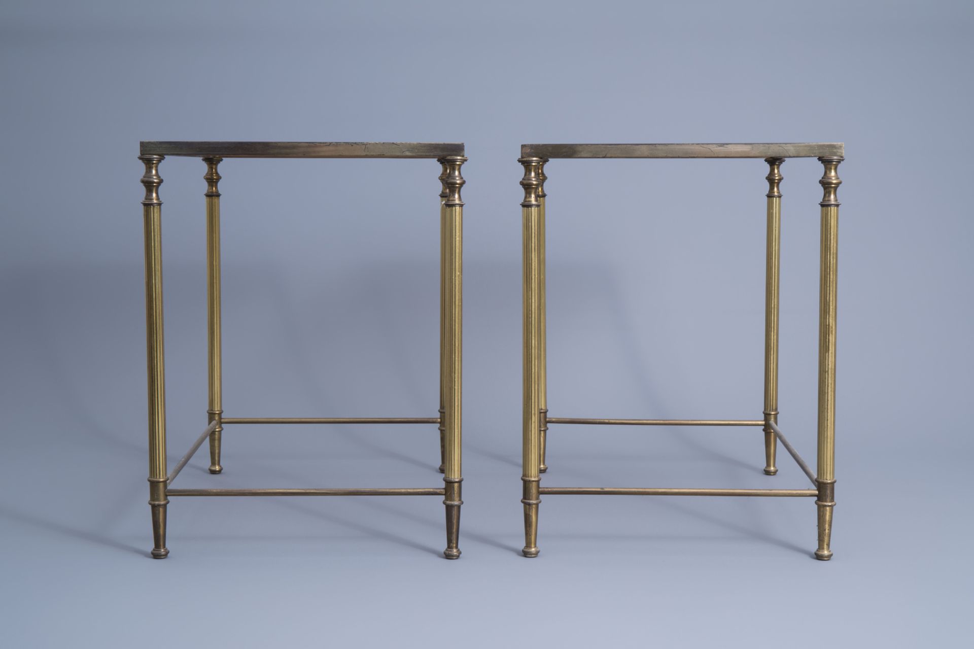 Two sets of three Maison Jansen rectangular gigogne side tables with a glass top, France, 1970's - Image 11 of 19