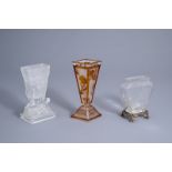 Three various French Baccarat glass vases with floral design, late 19th C.