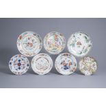 Seven Chinese famille rose, verte and Imari style plates, Kangxi and later