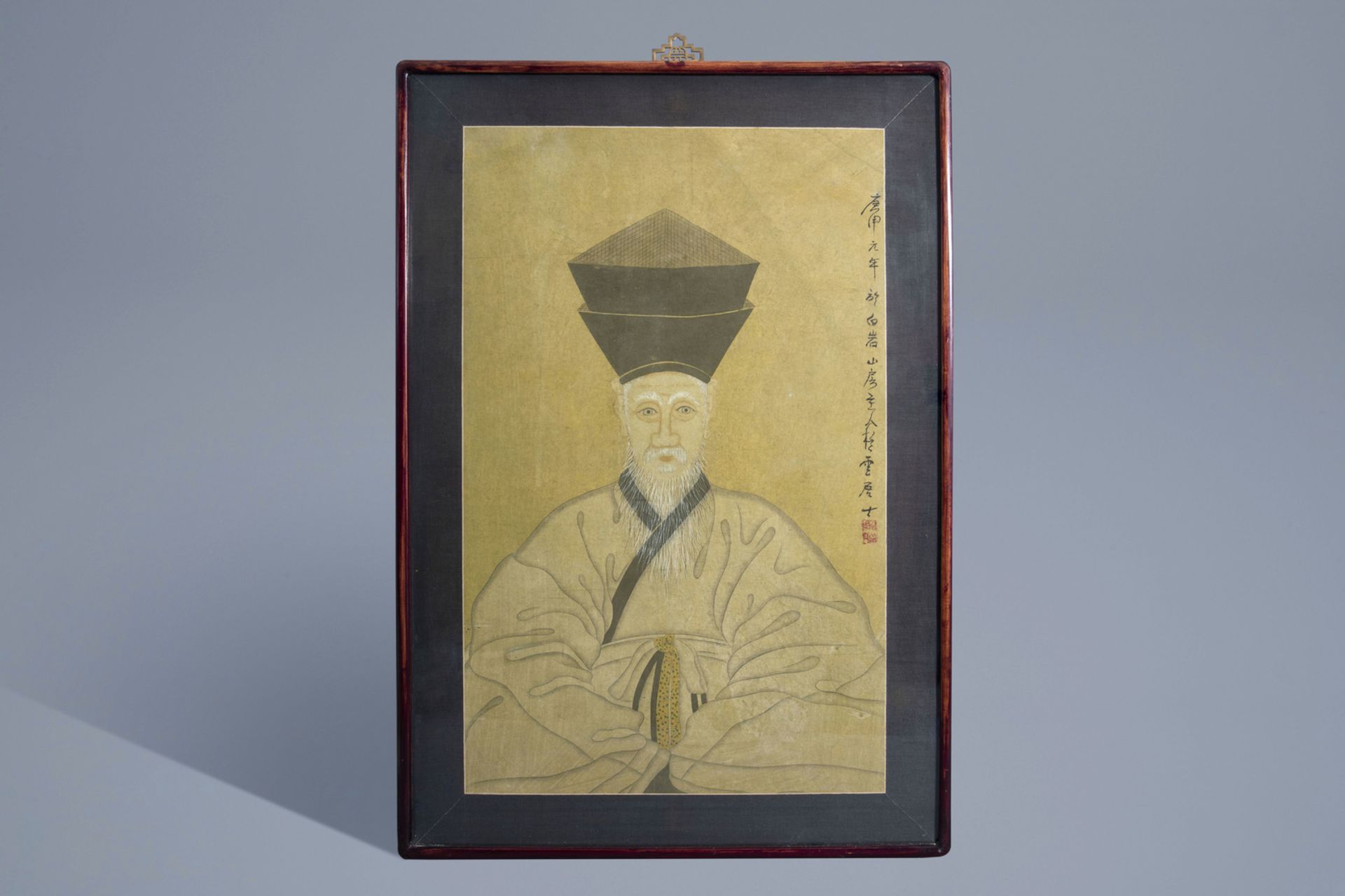 Chinese school, ink and colour on paper, 19th C.: Portrait of a scholar - Image 2 of 3