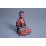 A Chinese cold painted bronze figure of Guanyin, Ming or later