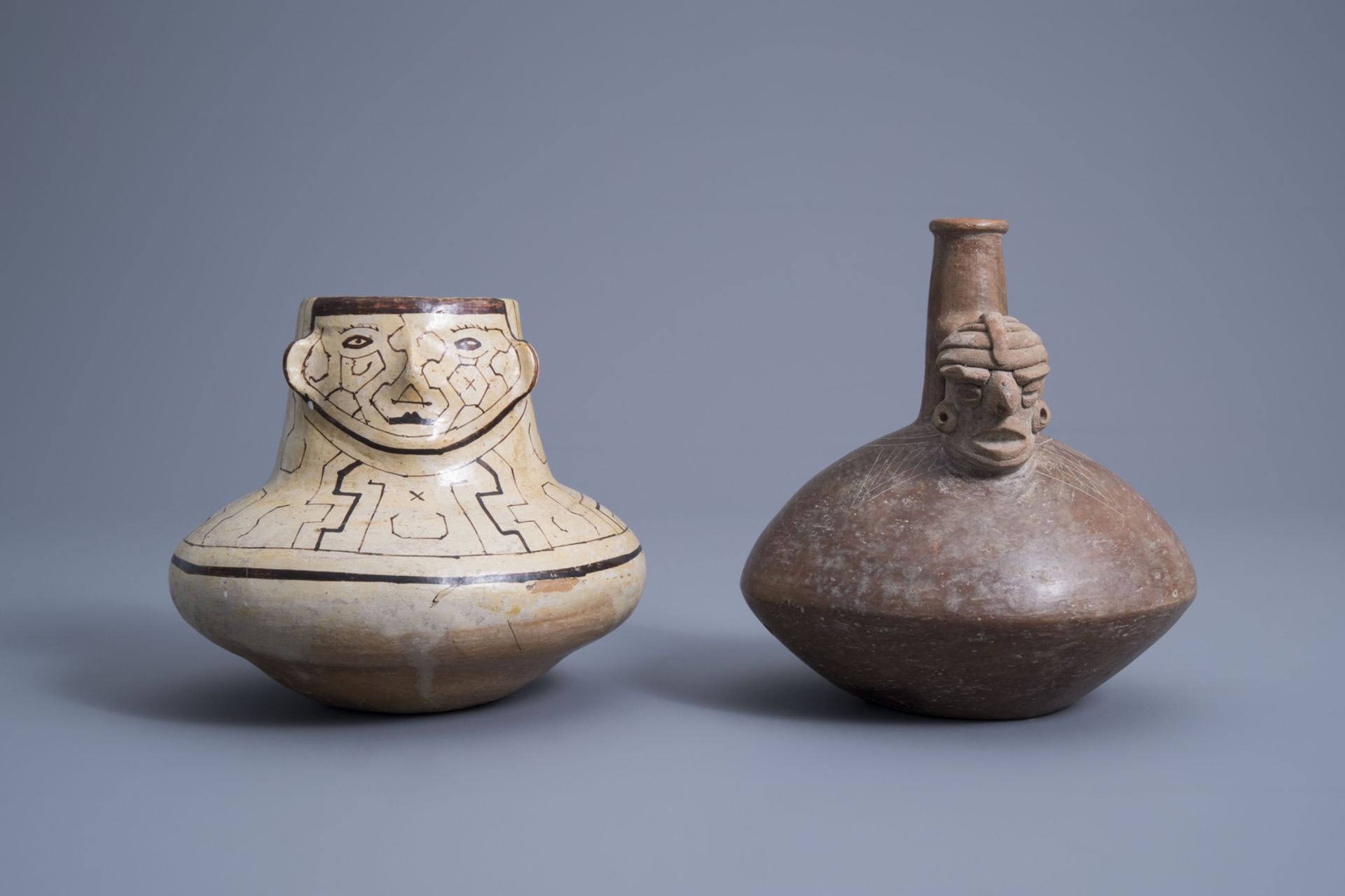 A Peruvian shipibo-conibo storage jar and a whistling jar, 19th/20th C. - Image 2 of 7