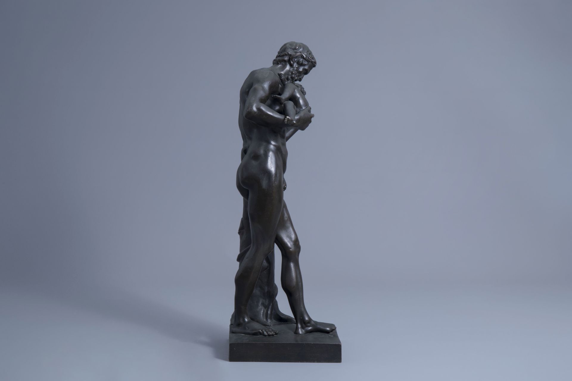 After the antiques: Silenus with the child Dionysos, patinated bronze, 19th C. - Image 3 of 7