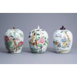 Three various Chinese famille rose and qianjiang cai ginger jars, 19th/20th C.