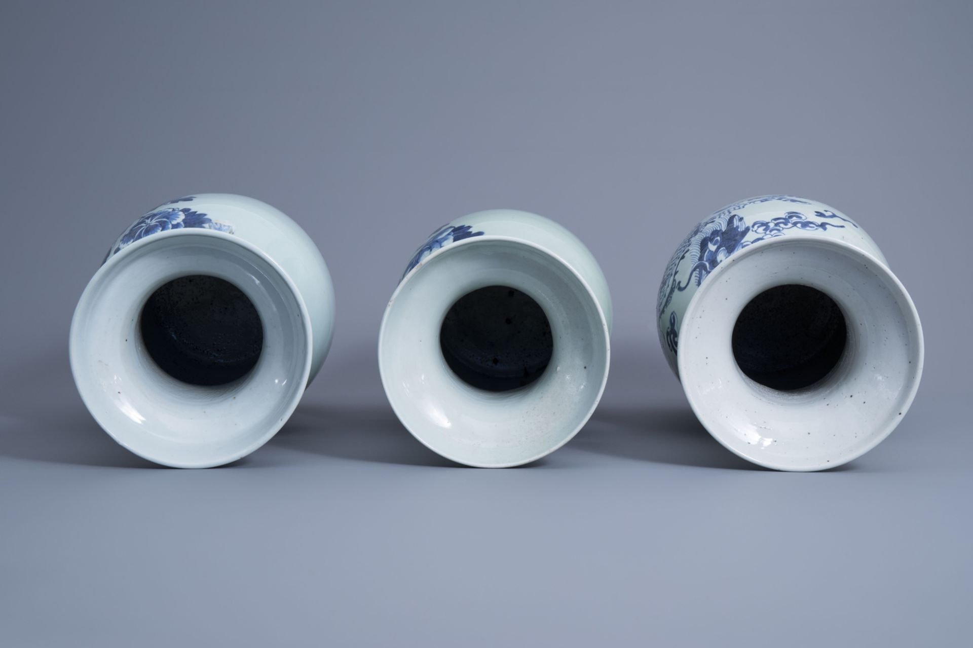 Three various Chinese blue and white celadon ground vases, 19th C. - Image 5 of 6
