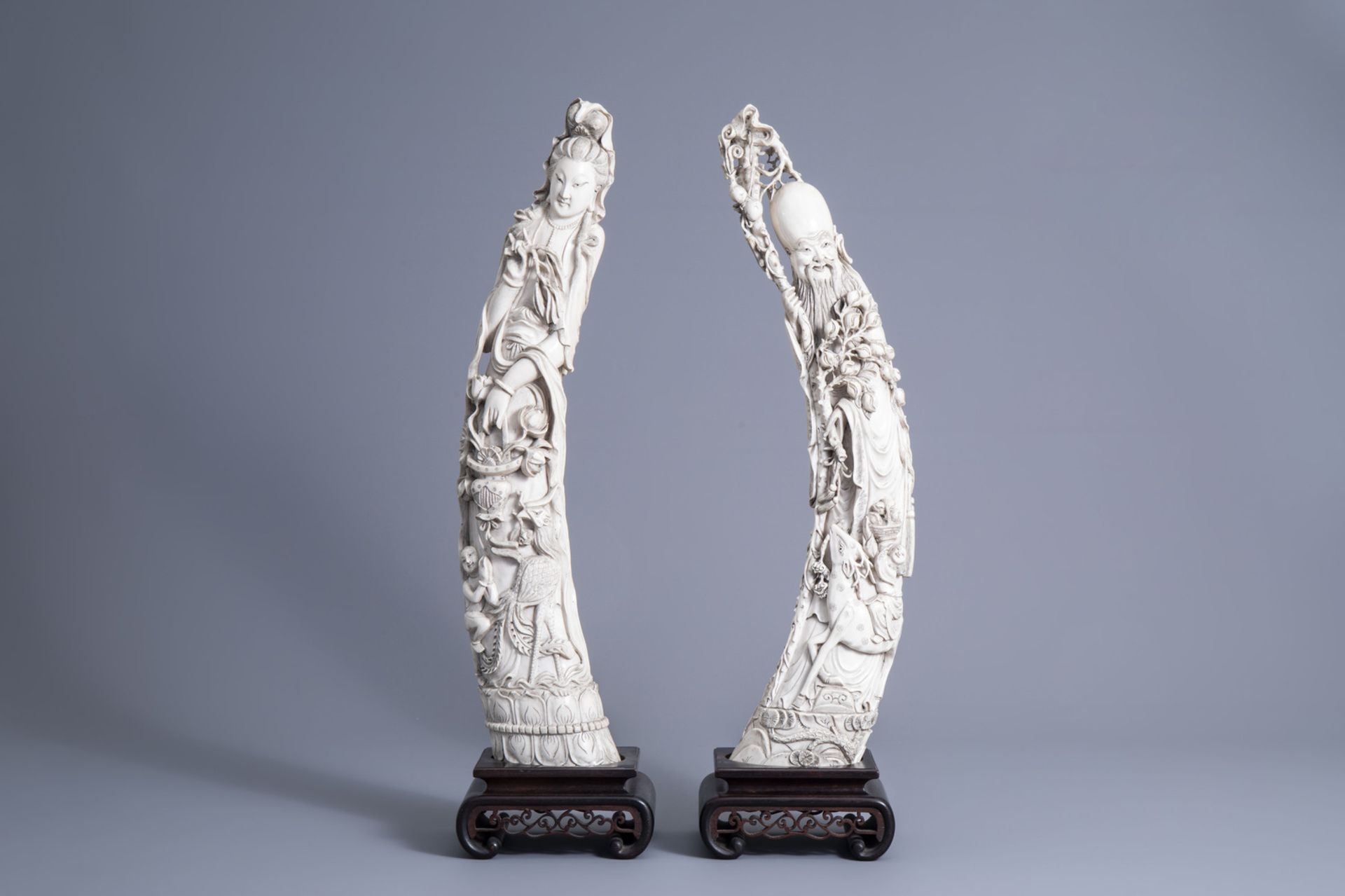 Two large Chinese carved ivory figures of immortals, early 20th C. - Image 2 of 7