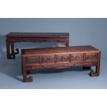 Two Chinese rectangular carved wooden tables, 19th/20th C.