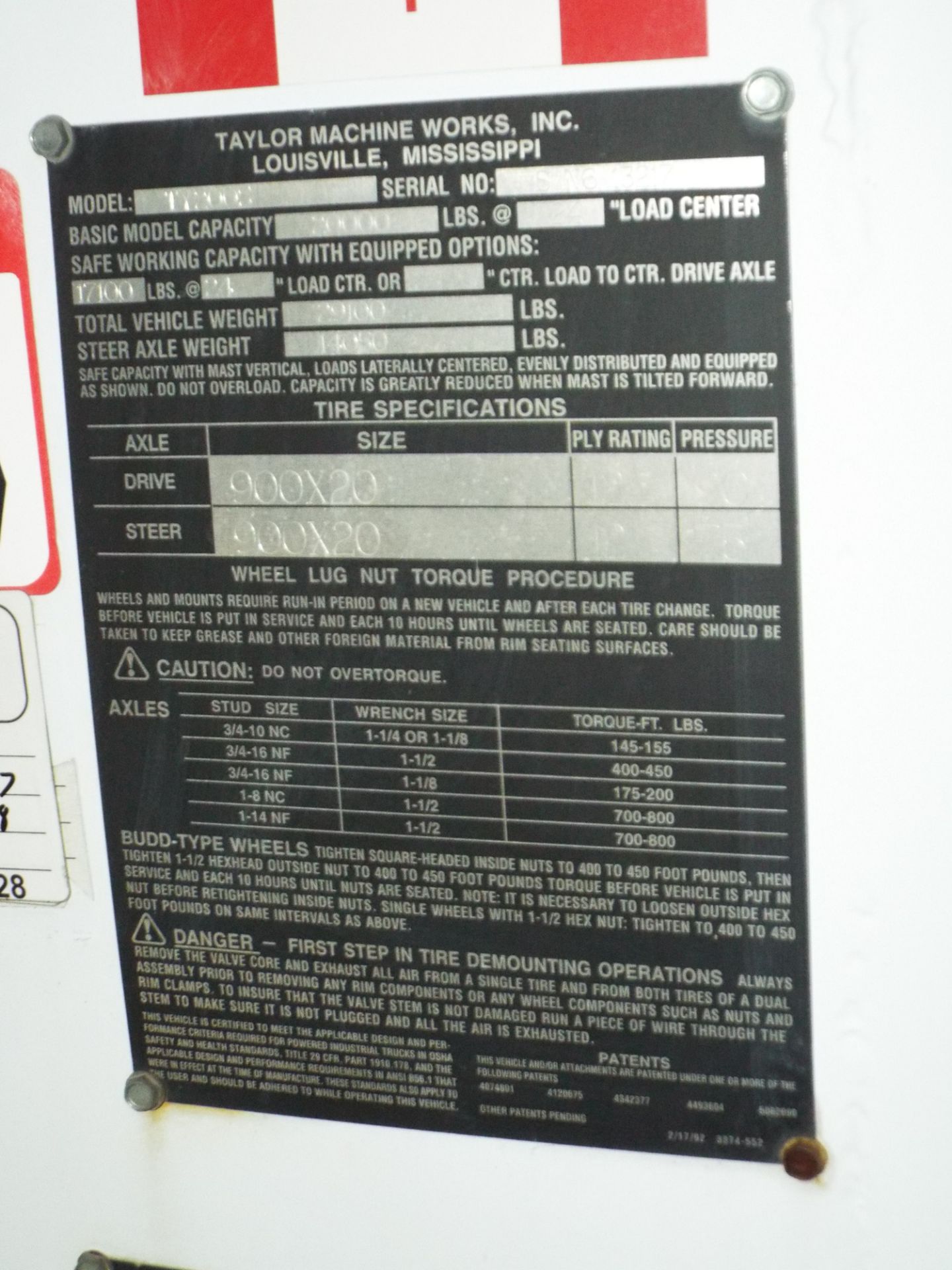 TAYLOR TY200S OUTDOOR DIESEL FORKLIFT WITH 20,000 LB. CAPACITY, 156" VERTICAL LIFT, 2 STAGE MAST, - Image 8 of 8