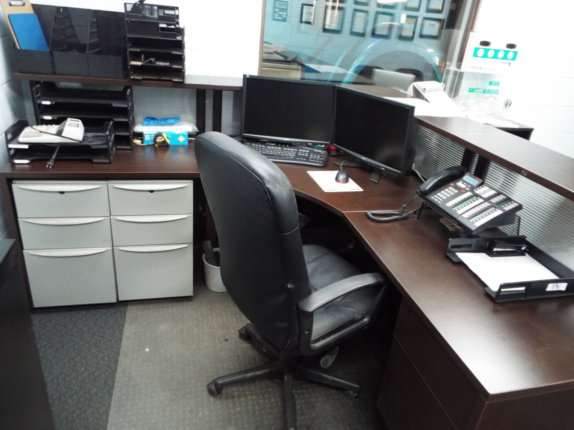 LOT/ RECEPTION DESK WITH OFFICE CHAIR, BOOKSHELF, 3 DRAWER FILE CABINET AND (2) CHAIRS - Image 2 of 4