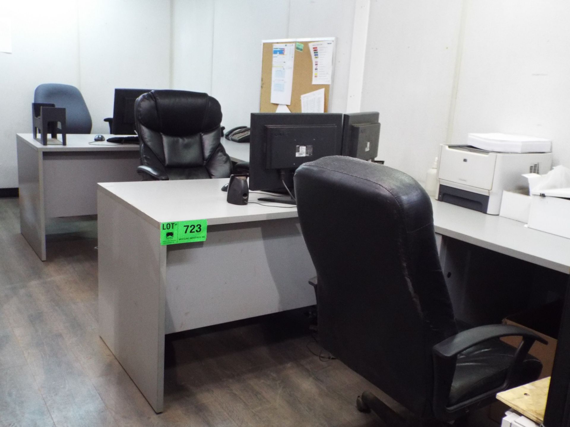 LOT/ REMAINING CONTENTS OF OFFICE (FURNITURE ONLY) INCLUDING (3) OFFICE DESKS, (3) OFFICE CHAIRS,