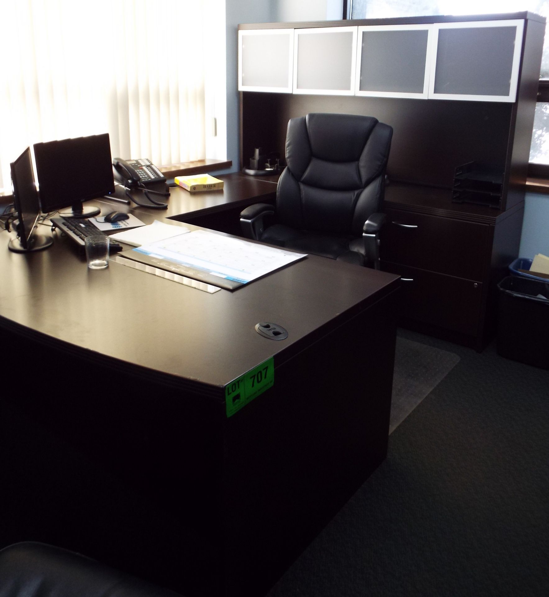 LOT/ CONTENTS OF OFFICE (FURNITURE ONLY) INCLUDING U-SHAPED DESK WITH BUILT IN FILE CABINET AND - Image 2 of 3