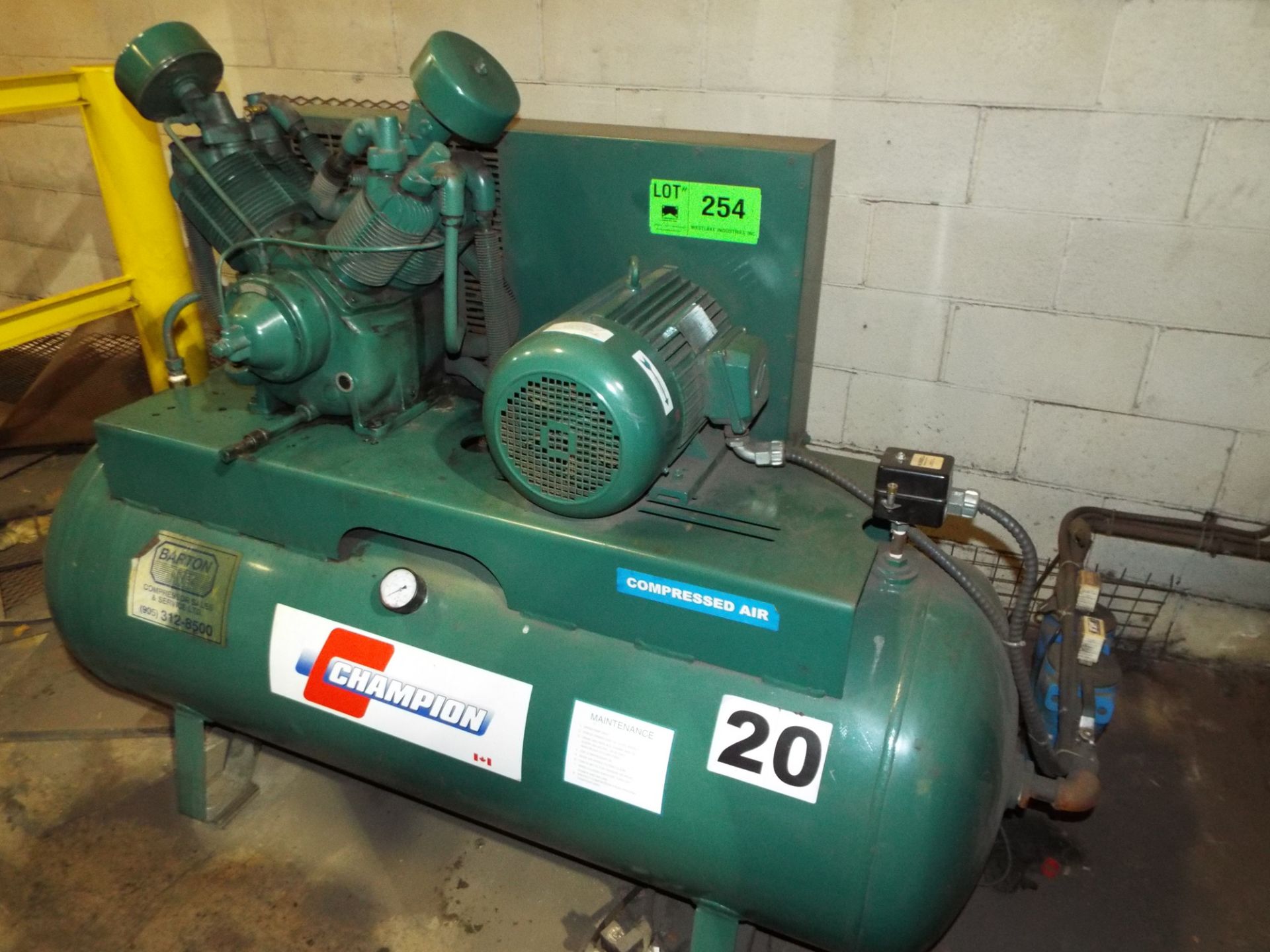 CHAMPION 10 HP AIR COMPRESSOR, S/N: N/A (CI) (DELAYED DELIVERY) [RIGGING FEE FOR LOT #254 - $250 USD