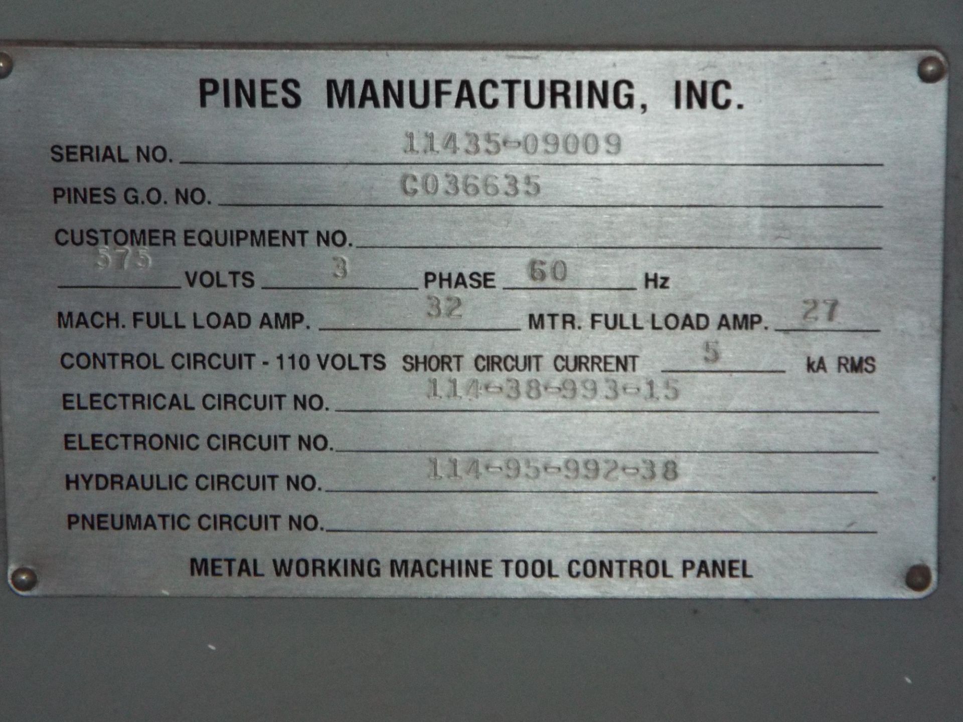 PINES (2008) MODEL NO. 4 HYDRAULIC HORIZONTAL ROTARY PIPE BENDING MACHINE WITH TOUCH SCREEN CONTROL, - Image 8 of 8