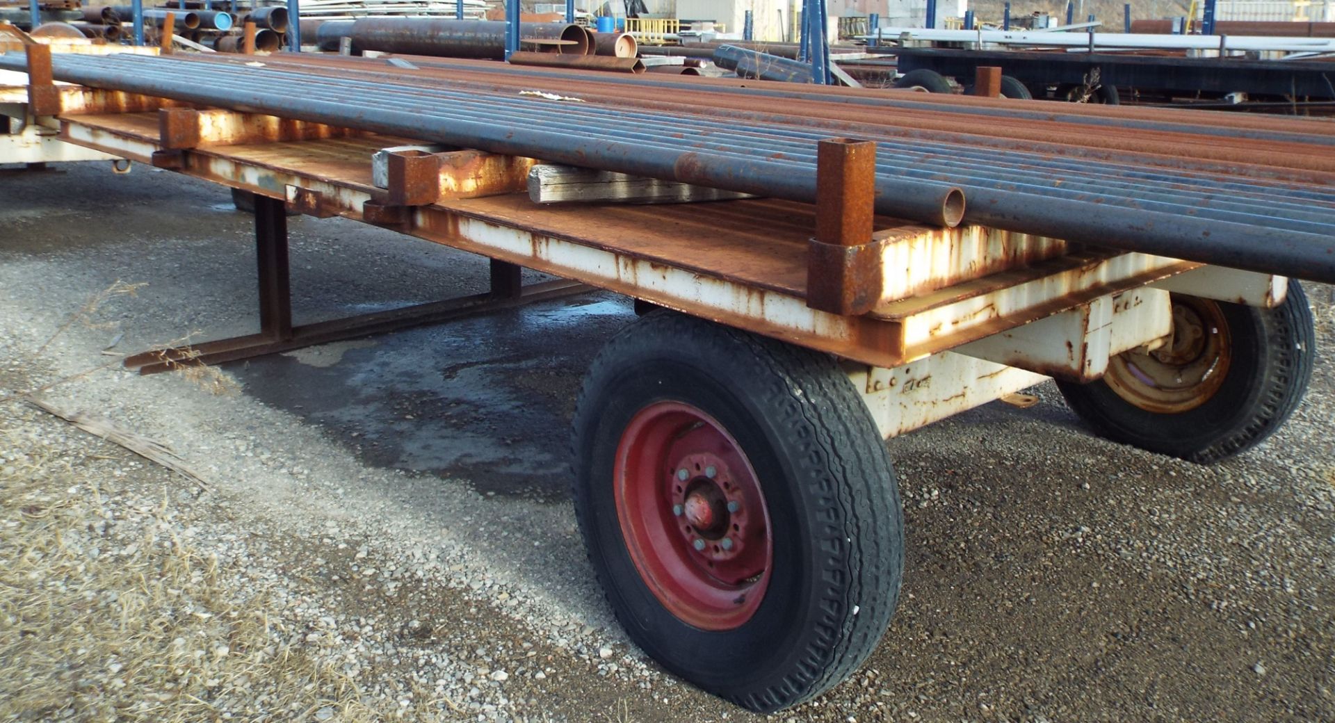 7'X11' SINGLE AXLE FLATBED YARD TRAILER (NO CONTENTS) (NOT REGISTERED, NOT ROAD WORTHY) (DELAYED - Image 2 of 2