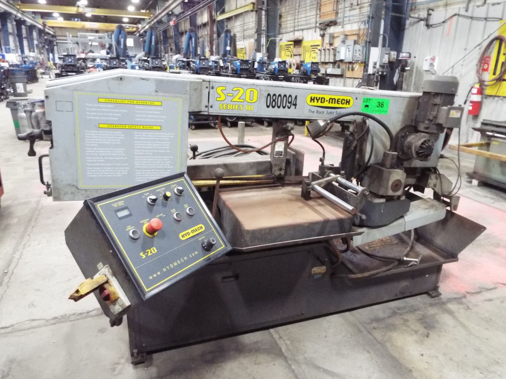 HYD-MECH S20 SERIES III AUTOMATIC HORIZONTAL BAND SAW WITH 15"X25" CAPACITY, 3 HP, COOLANT, S/N: