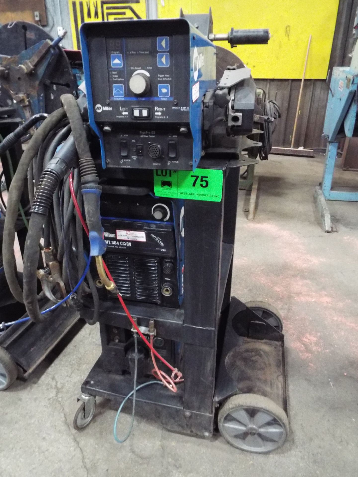 MILLER (2006) XMT 304 CC/CV MIG WELDER WITH MILLER 70 SERIES 24V TWIN REEL WIRE FEEDER, MILLER