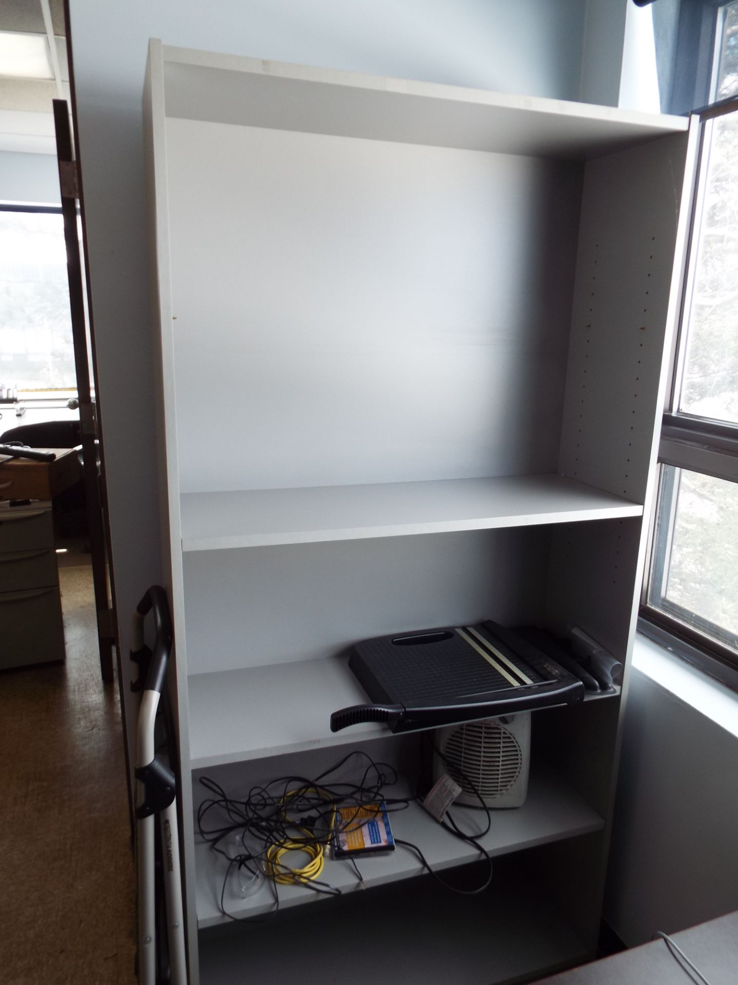 LOT/ U-SHAPED DESK WITH BUILT IN FILE CABINET, OFFICE CHAIR AND BOOKSHELF (NO HANDSETS) - Image 2 of 2