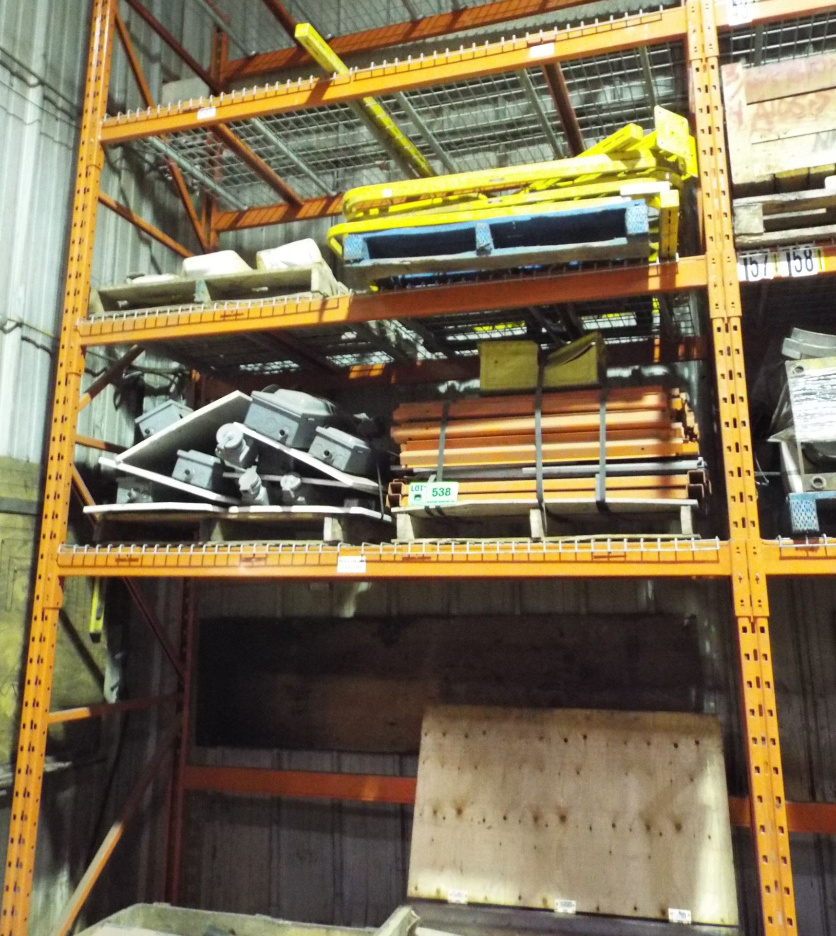 LOT/ CONTENTS OF RACK INCLUDING RACKING CROSS BEAMS, ELECTRICAL DISCONNECT BOXES, SAFETY BARRIERS,