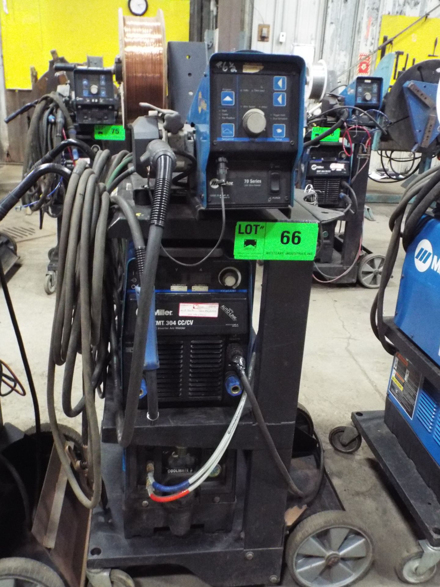 MILLER (2006) XMT 304 CC/CV MIG WELDER WITH MILLER 70 SERIES 24V WIRE FEEDER, MILLER COOLMATE 3