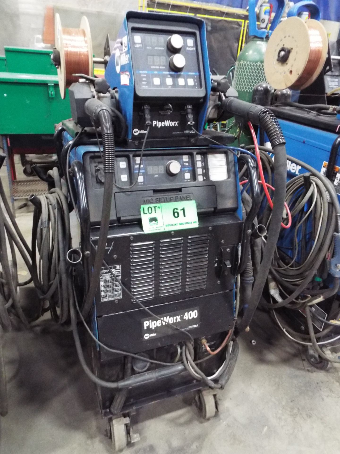 MILLER (2009) PIPEWORX 400 DIGITAL MIG WELDER WITH PIPEWORX DIGITAL TWIN REEL WIRE FEEDER,