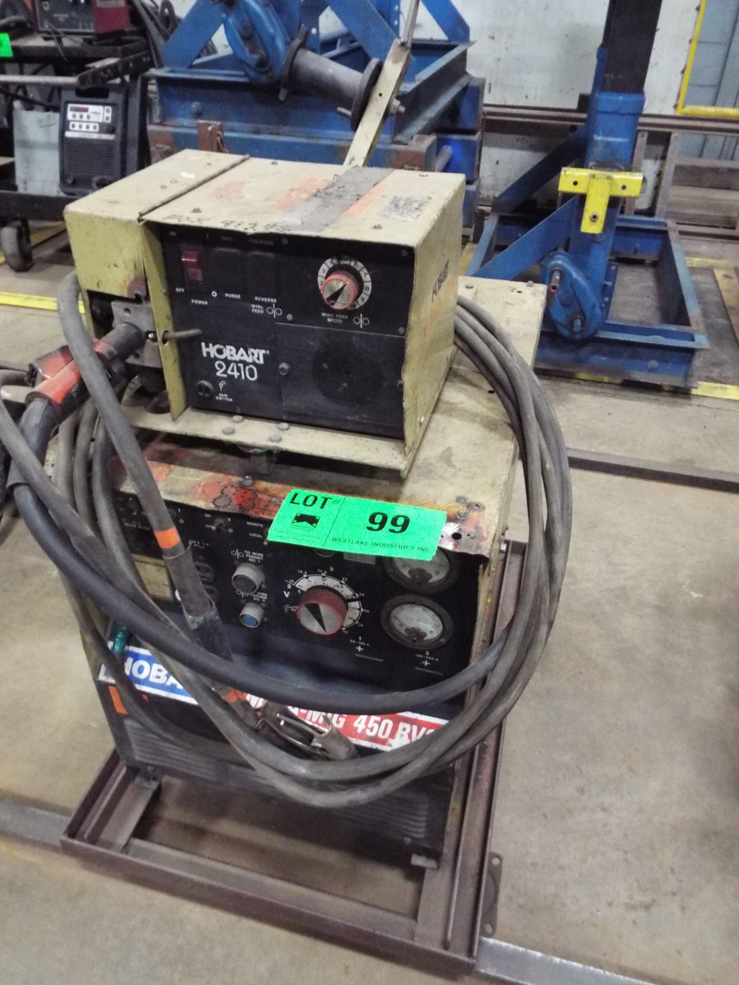 HOBART MEGA-MIG 450 BVS MIG WELDER WITH HOBART 2410 WIRE FEEDER, S/N: N/A