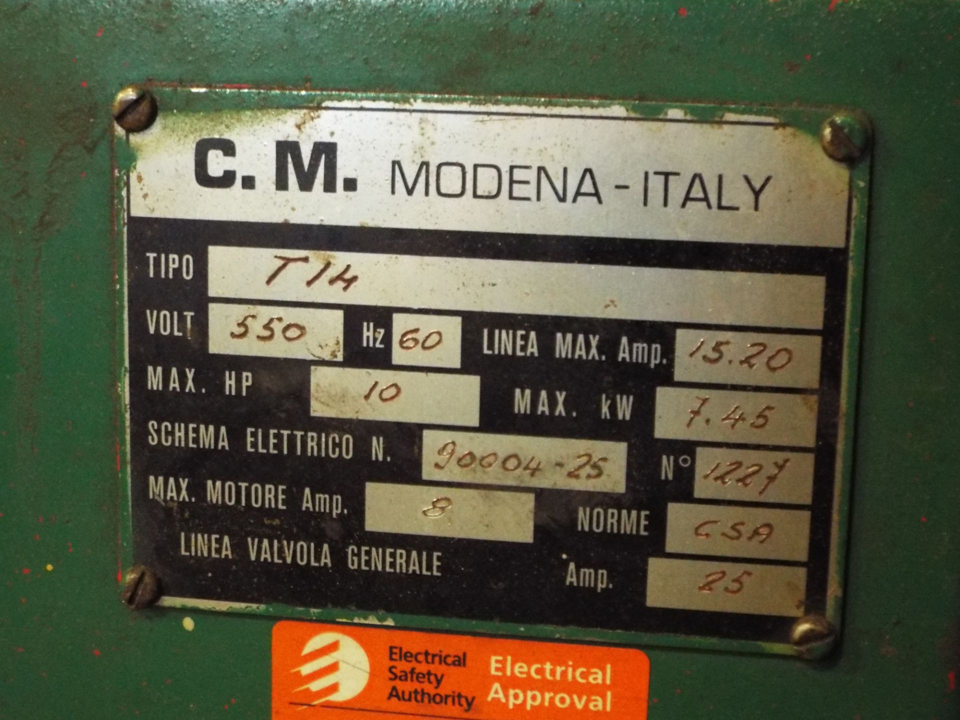 CM MODENA-ITALIA MOD T14 BLAST CLEANING MACHINE WITH 10 HP, MEDIA RECOVERY, S/N: 1227 (CI) [ - Image 6 of 6