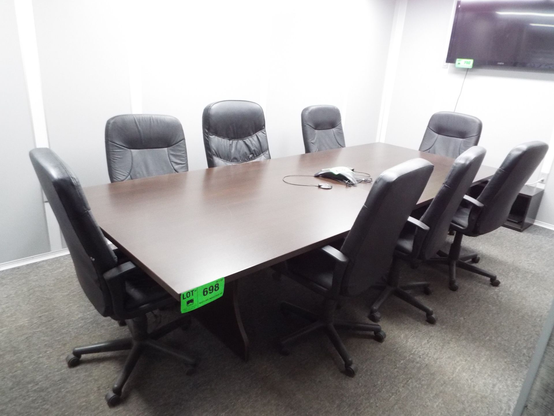 LOT/ BOARDROOM TABLE 48"X119" WITH 8 ROLLING OFFICE CHAIRS