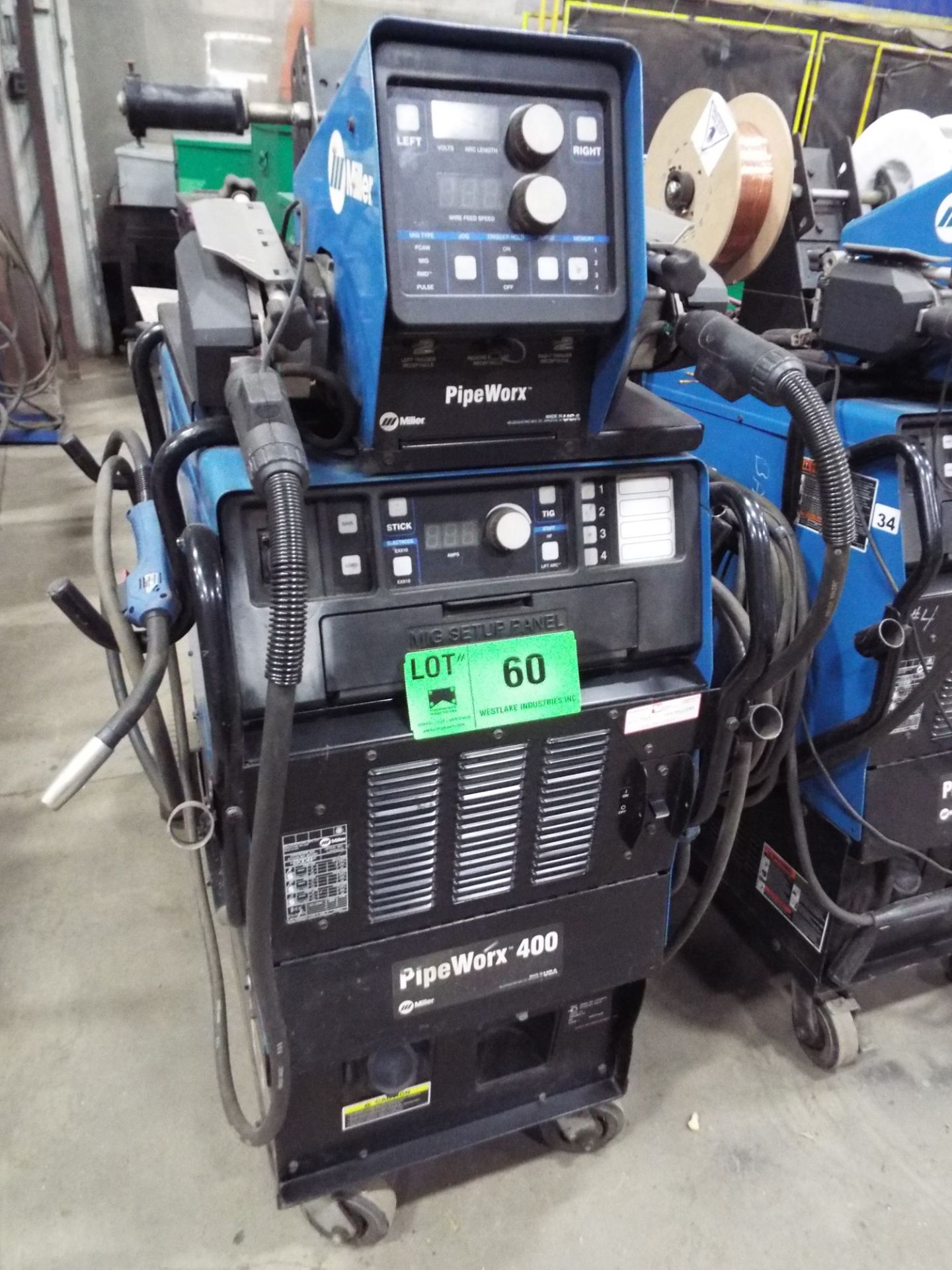 MILLER (2009) PIPEWORX 400 DIGITAL MIG WELDER WITH PIPEWORX DIGITAL TWIN REEL WIRE FEEDER,