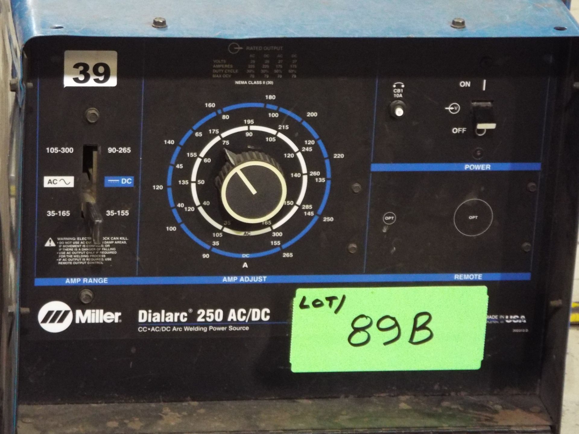 MILLER DIALARC 250 AC/DC TIG WELDER WITH CABLES AND GUN, S/N: N/A - Image 2 of 3