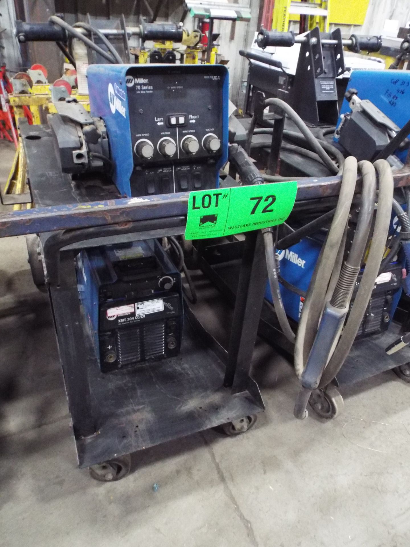 MILLER (2006) XMT 304 CC/CV MIG WELDER WITH MILLER 70 SERIES 24V TWIN REEL WIRE FEEDER, CABLES &