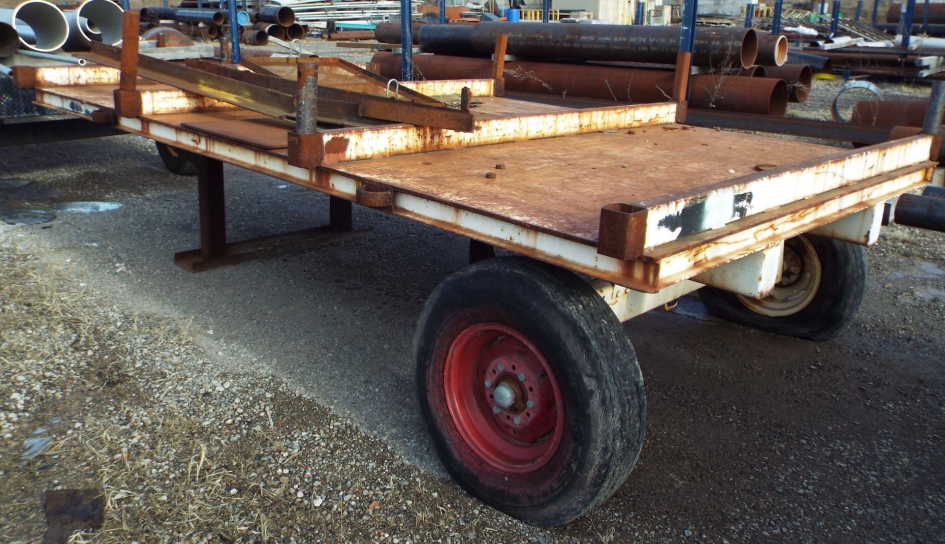 7'X11' SINGLE AXLE FLATBED YARD TRAILER (NO CONTENTS) (NOT REGISTERED, NOT ROAD WORTHY) (DELAYED - Image 2 of 2