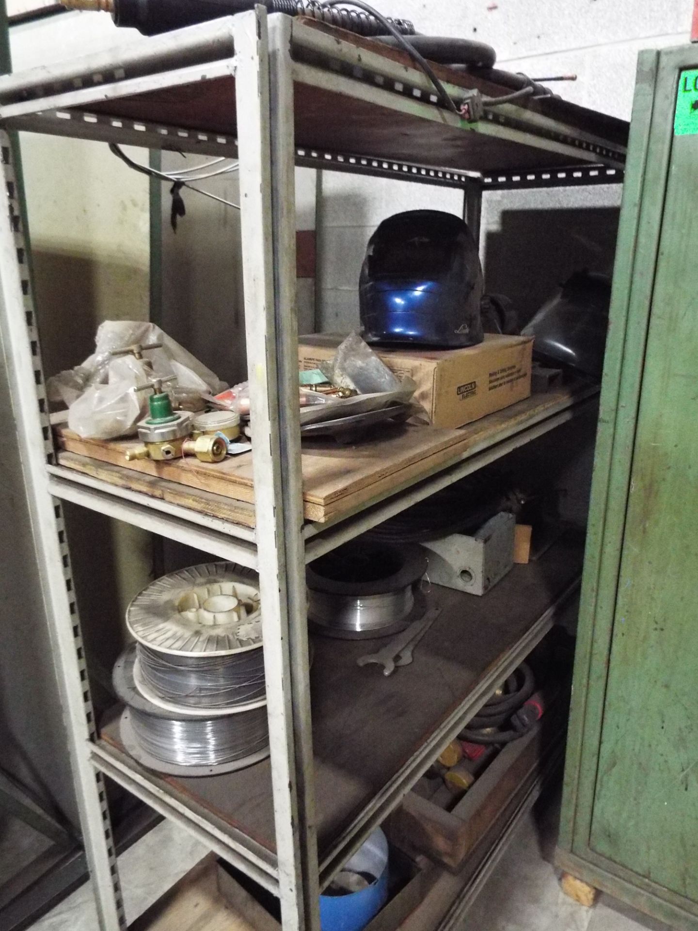 LOT/ WELDING SUPPLIES INCLUDING ELECTRODE OVER, CONSUMABLES, WELDING CABINET AND SHELF WITH - Image 2 of 4