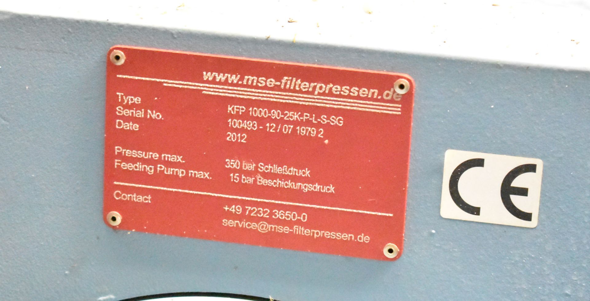 MSE FILTERPRESSEN (2012) KFP 1000-90-25K-P-L-S-SG HYDRAULIC FILTER PRESS WITH SIEMENS SIMATIC - Image 3 of 8