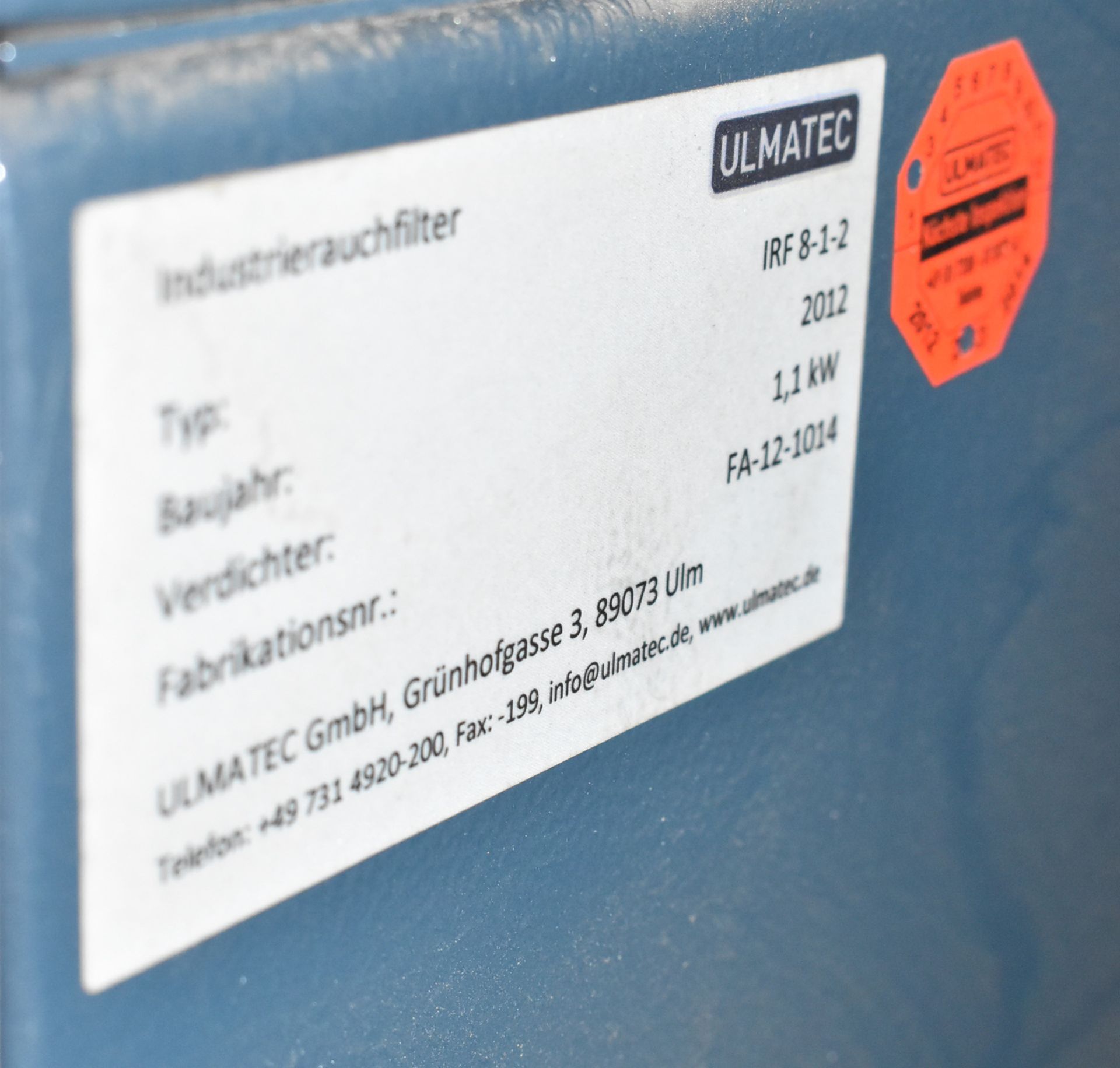 ULMATEC (2012) IRF 8-1-2 1.1KW WELDING FUME EXTRACTOR, S/N FA-12-1014 (BAU 9) [Removal Fee = € 27.50 - Image 4 of 4