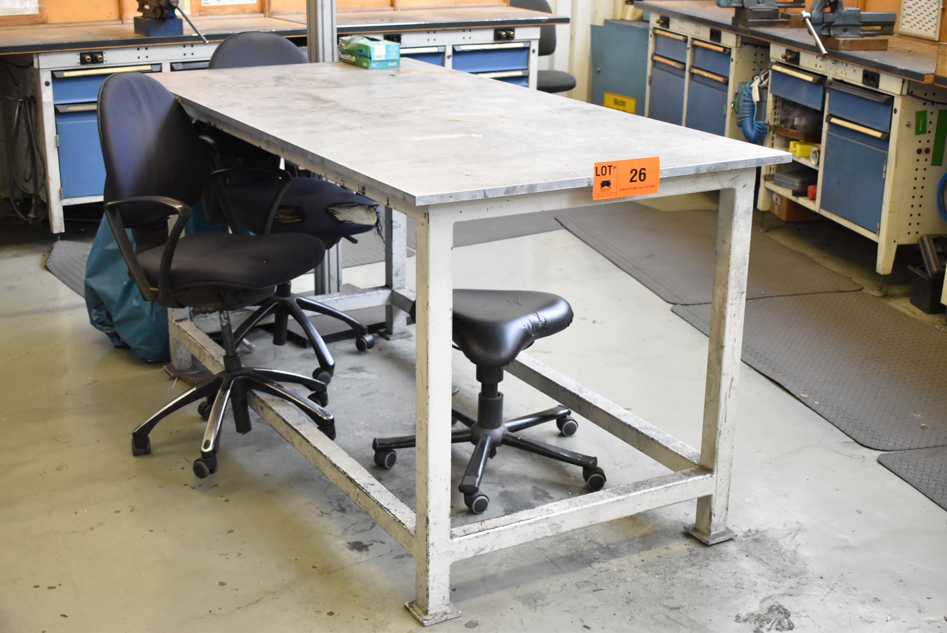 200CM X 100CM X 2CM ALUMINUM WORK TABLE WITH CHAIRS [Removal Fee = € 22 + applicable VAT - Gerritsen