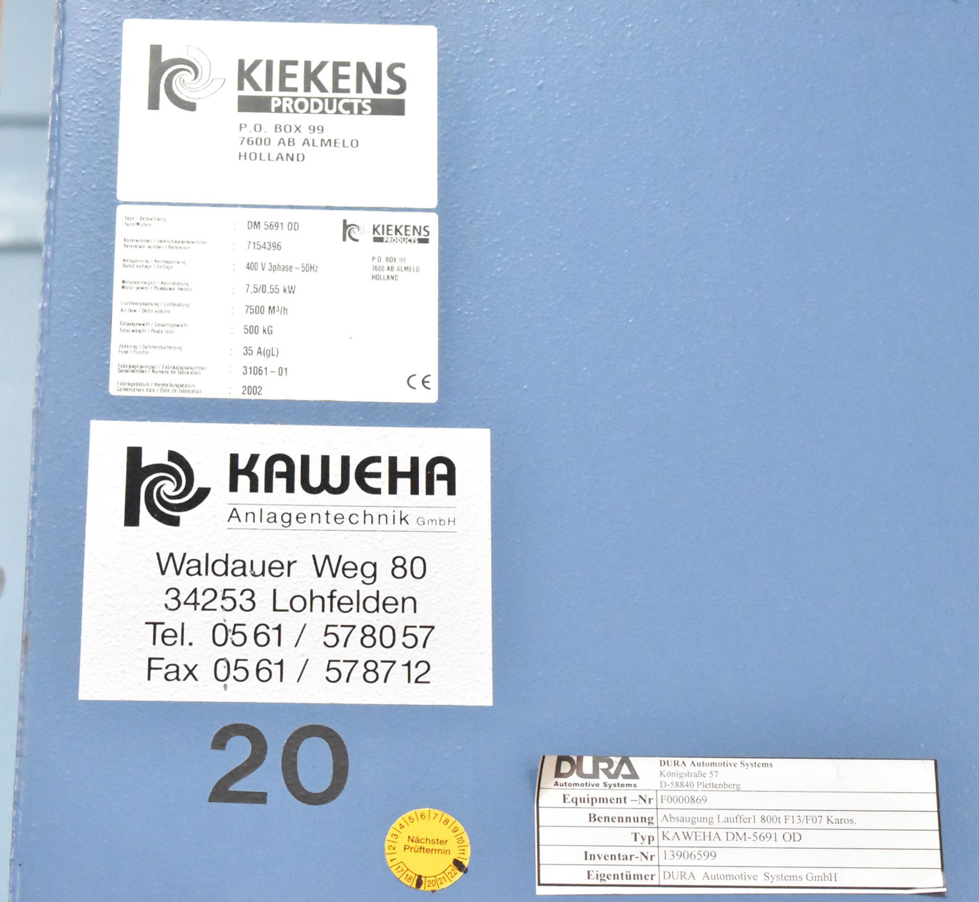 KIEKENS KAWEHA DM 5691 OD VERTICAL DUST COLLECTOR WITH 7.5 KW, 7500 M3/HR CAPACITY, 400V/3PH/50HZ, - Image 2 of 2