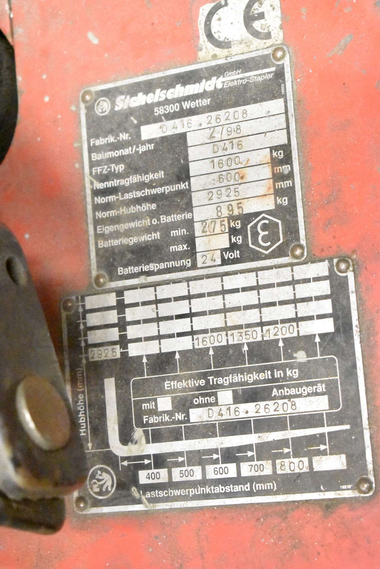SICHELSCHMIDT D416 1600 KG CAPACITY ELECTRIC WALK BEHIND TYPE FORKLIFT WITH 2925 MM VERTICAL - Bild 2 aus 2
