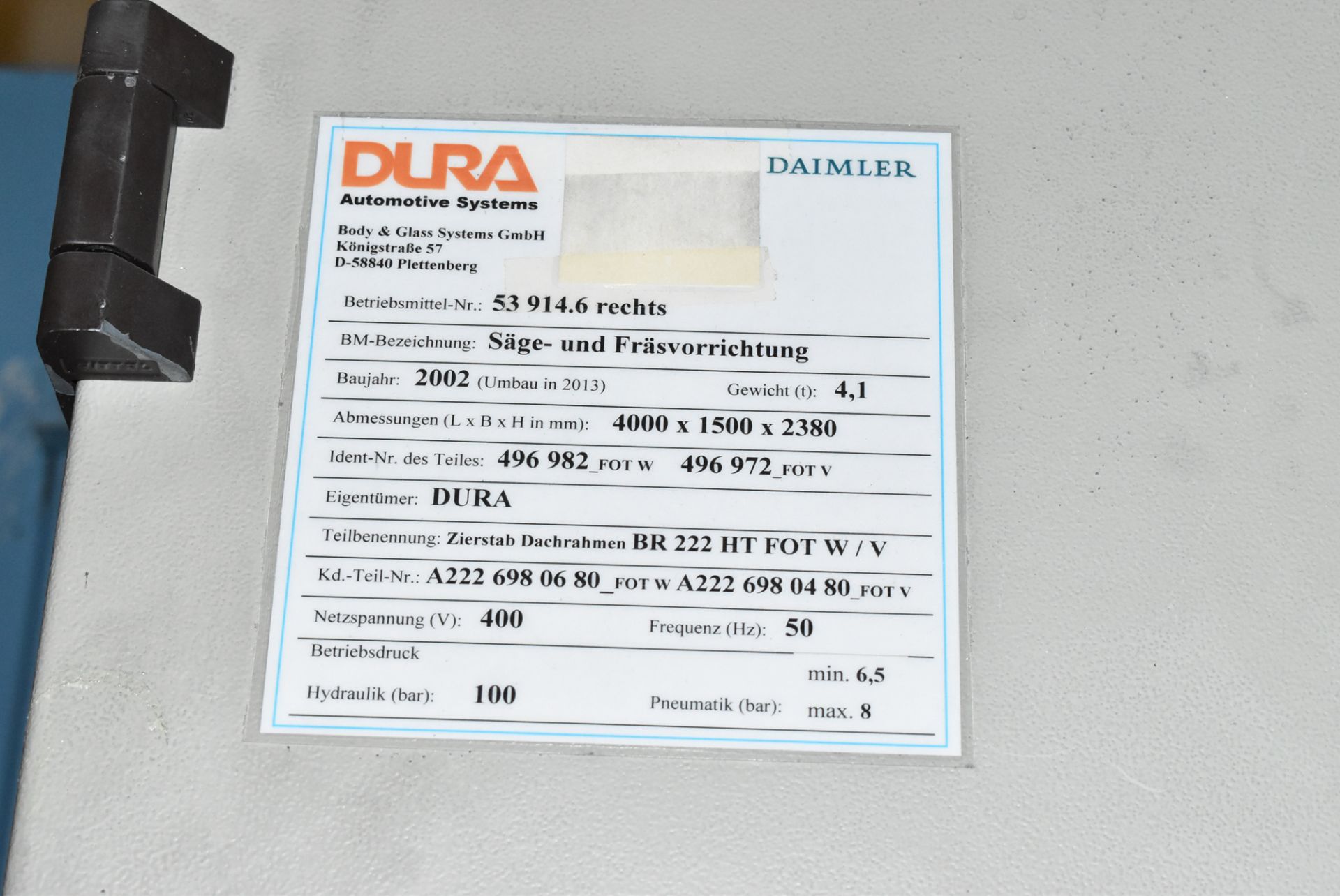 DURA (2002) (RETROFIT 2013) AUTOMATED CUTTING & DRILLING CELL WITH SCHLEICHER CNC CONTROL, SINGLE - Bild 4 aus 4