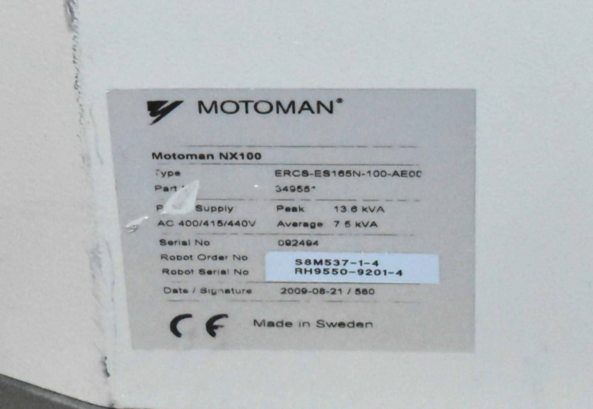 MOTOMAN (2009) NX100 6 AXIS ROBOT WITH TEACH PENDANT & CONTROL, S/N: 092494 (BAU 27) [Removal - Image 2 of 3