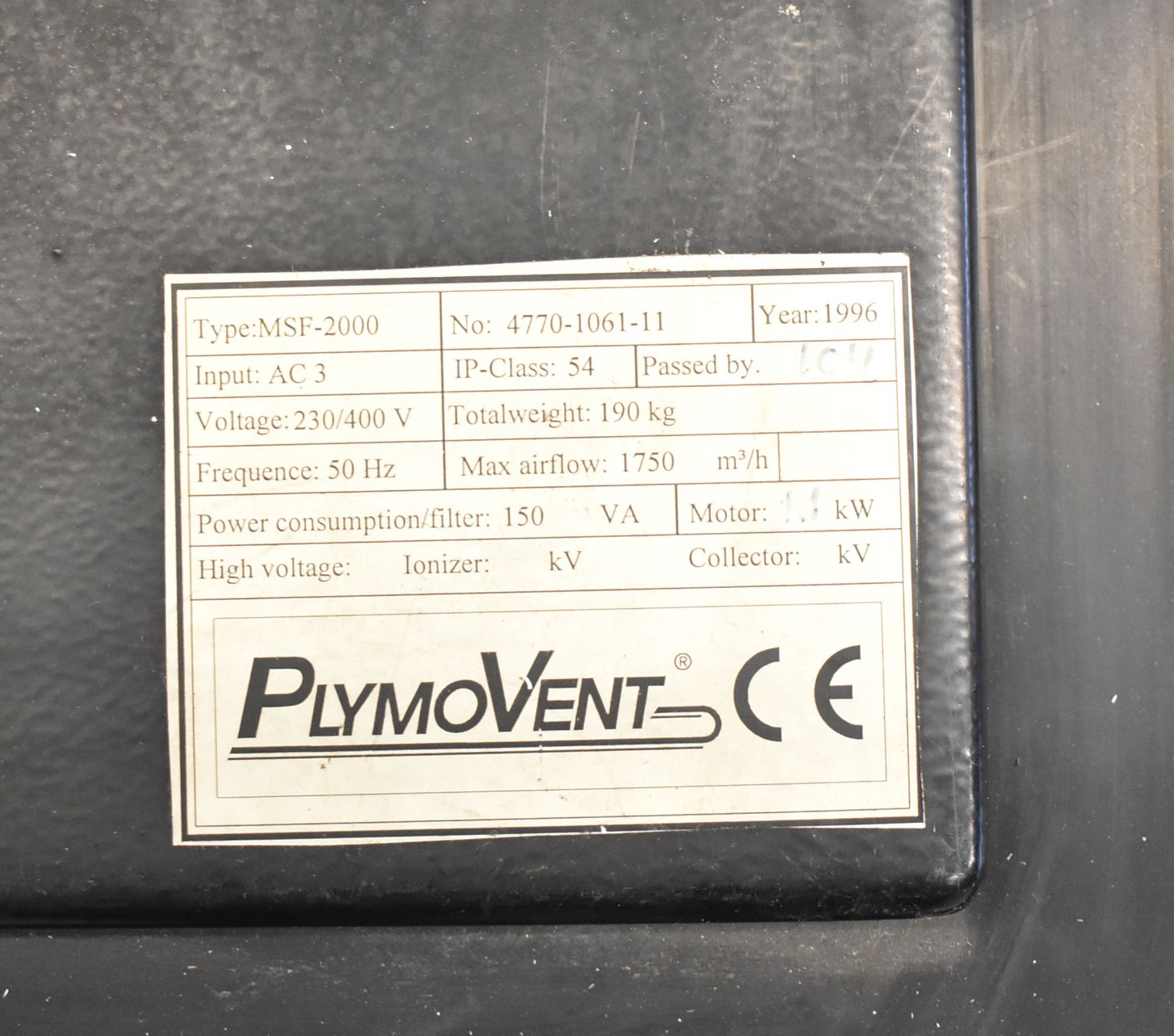 PLYMOVENT MSF-2000 1.5 KW DUST COLLECTOR WITH 1700 M3/HR CAP, S/N 4770-1061-11 (SEL) [Removal - Image 3 of 3
