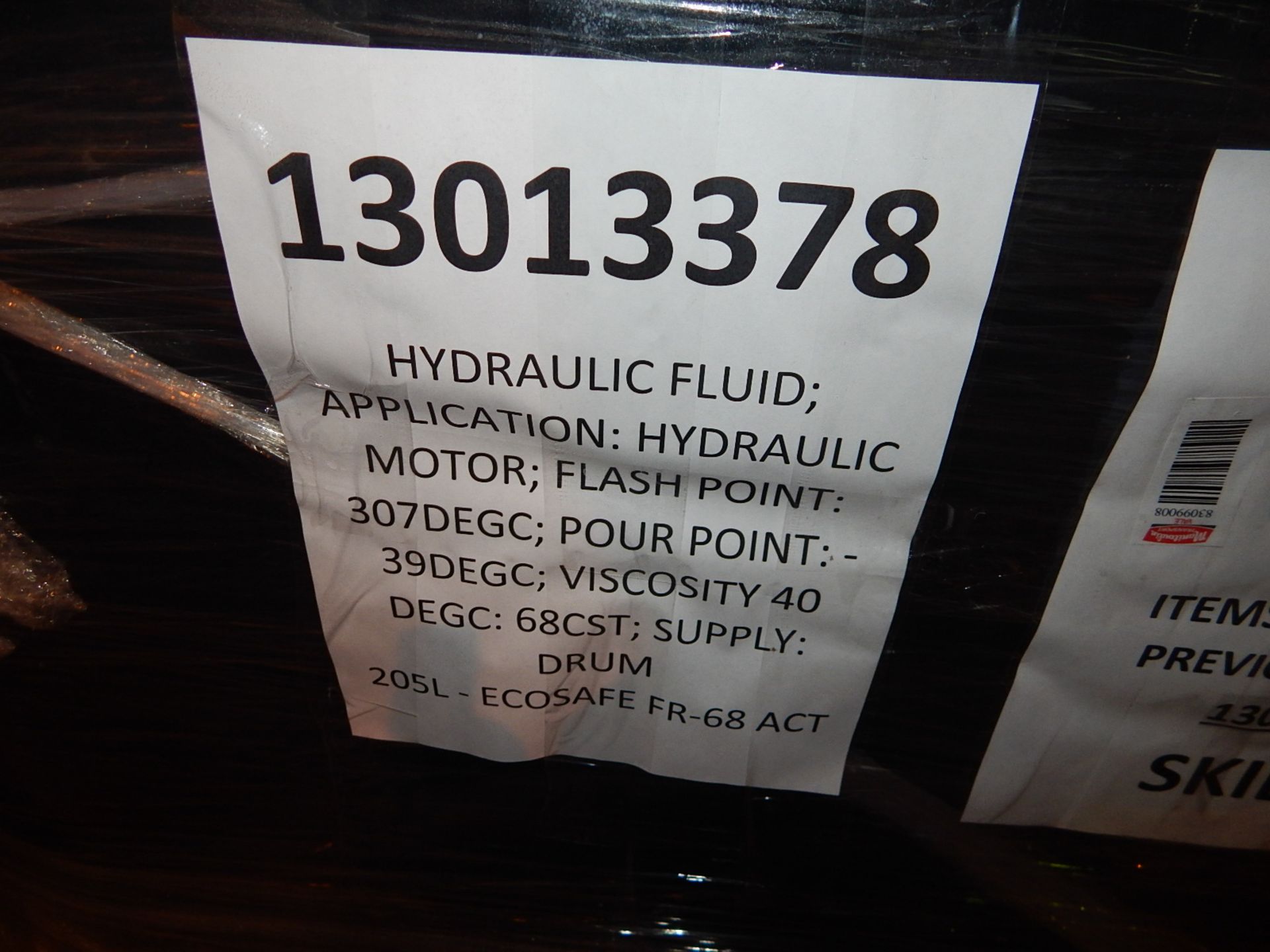 LOT/ (6) 45 GAL DRUMS ECOSAFE FR-68 HYDRAULIC OIL (WHSE 61 OIL ROOM) - Image 2 of 3