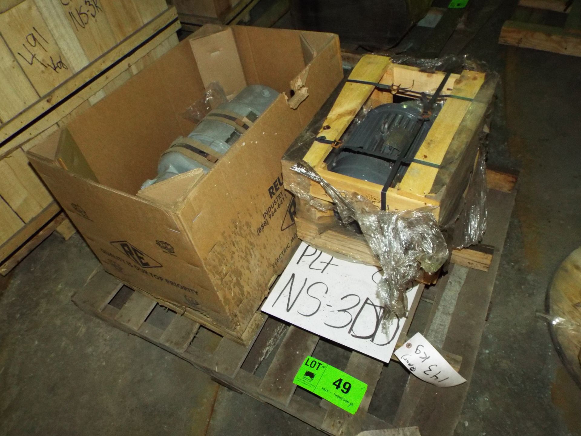 LOT/ CONTENTS OF SKID - (1) REULAND HOIST MOTOR, (1) NEMA ELECTRIC MOTOR 60 HP, 230/460V, 1745