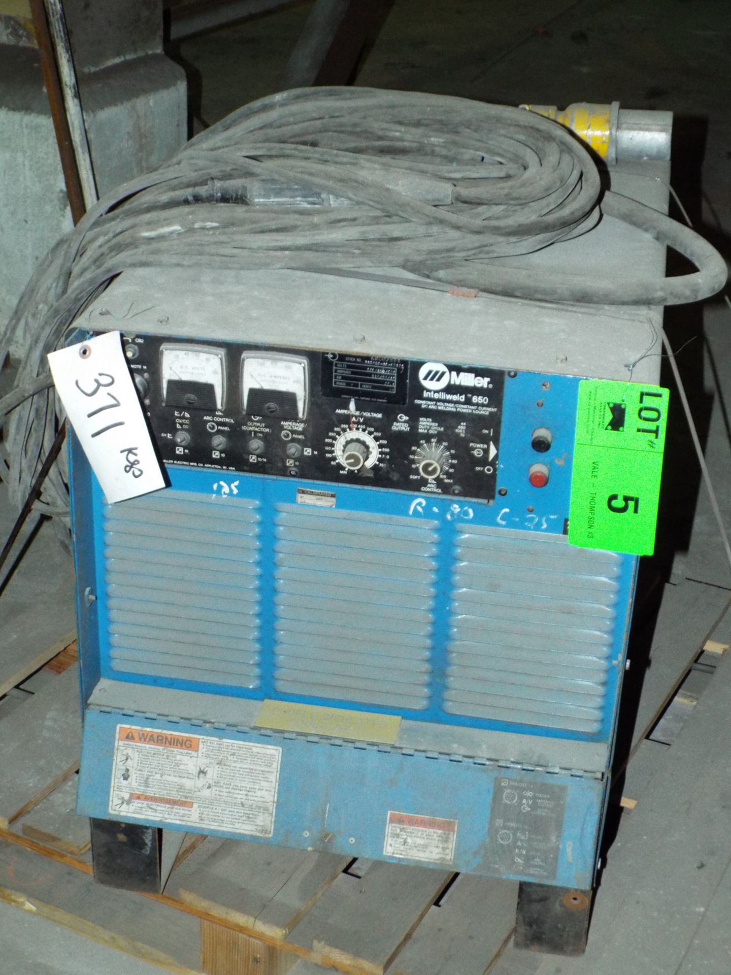 MILLER INTELLIWELD 650 WELDING POWER SOURCE WITH CABLES, S/N: KB007661