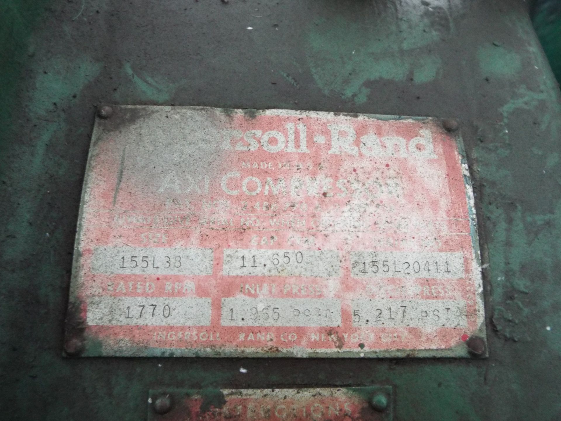 INGERSOLL-RAND 155L38 AXI COMPRESSOR WITH 11.650 CFM, 1770 RPM, 5217 PSI, S/N: 115L20411 - Image 4 of 5