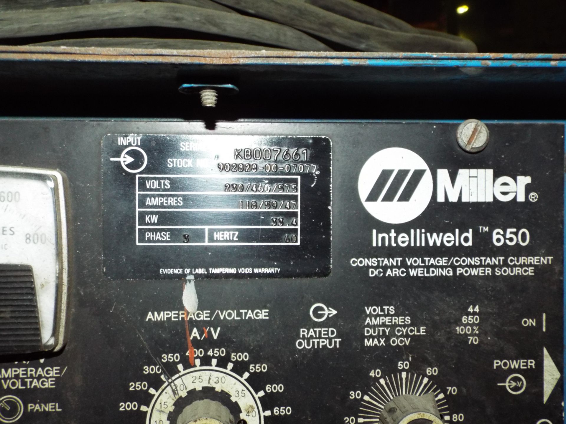 MILLER INTELLIWELD 650 WELDING POWER SOURCE WITH CABLES, S/N: KB007661 - Image 3 of 3