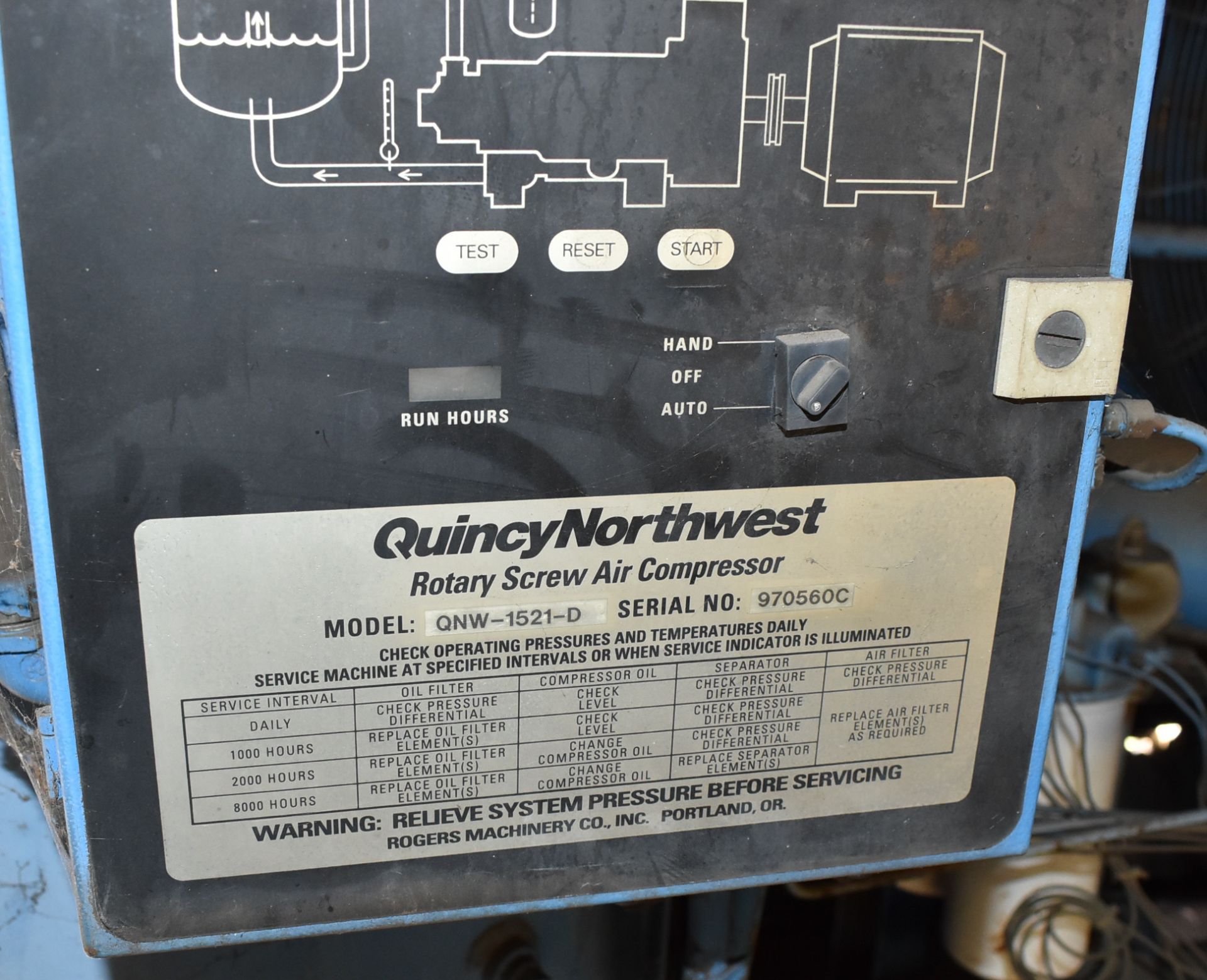 QUINCY QNW-1521-D ROTARY SCREW TYPE AIR COMPRESSOR WITH 150 HP, S/N 970560C (CI) - Bild 2 aus 6