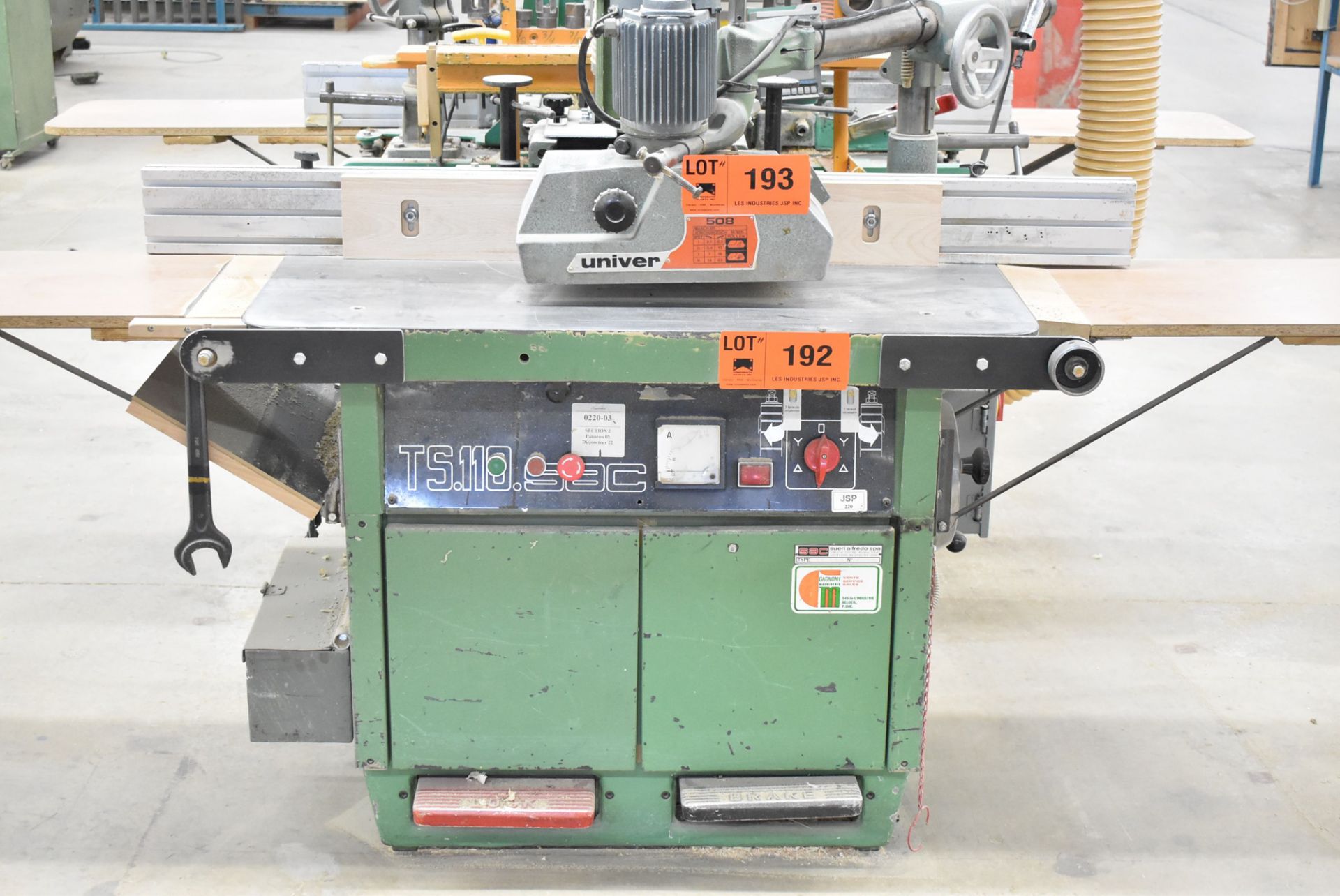 SAC TS-110 SHAPER WITH 2" DIA. SPINDLE, SPEEDS TO 10,000 RPM, 43" X 35" TABLE, APPROX. 10 HP, S/N: