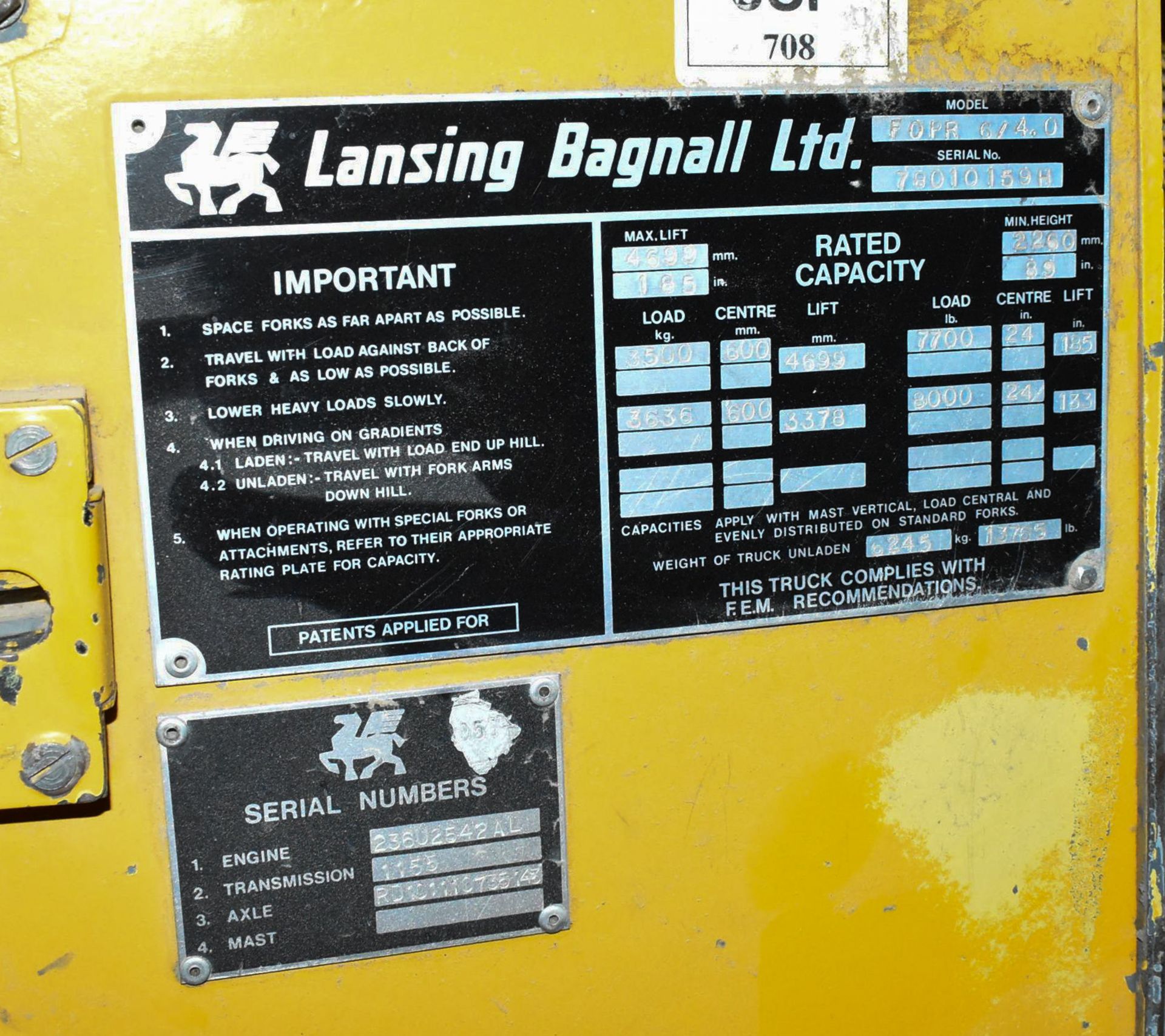 LANSING BAGNALL FOPR6 4.0 LPG OUTDOOR FORKLIFT WITH 8000 LB. CAPACITY, 185" MAX. LIFT HEIGHT, - Image 7 of 8